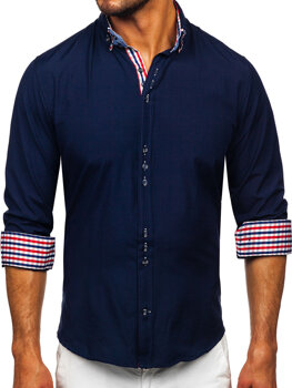 Тъмно синя елегантна мъжка риза с дълъг ръкав Bolf 0926