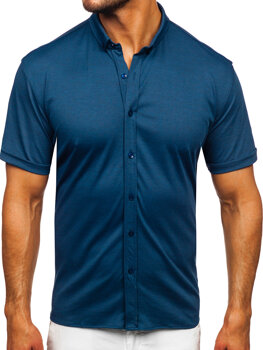 Тъмно синя мъжка риза с къс ръкав Bolf 2005