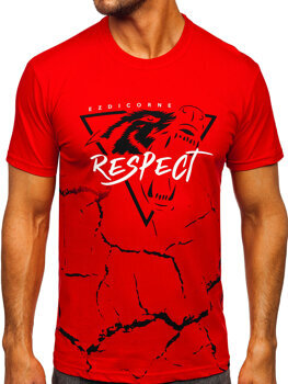 Червена мъжка памучна тениска с щампа Bolf 5035