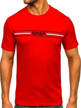 Червена мъжка памучна тениска с щампа Bolf 5052