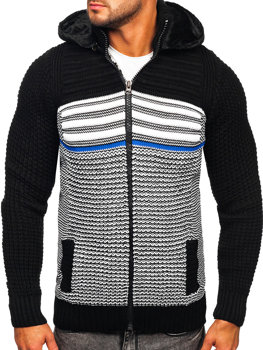 Черен дебел с цип мъжки пуловер-яке с вдигната яка Bolf 2048