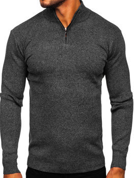Черен мъжки пуловер с вгината яка Bolf S8274