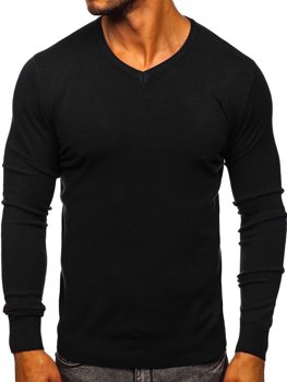 Черен мъжки пуловер с v-образно деколте Bolf YY03