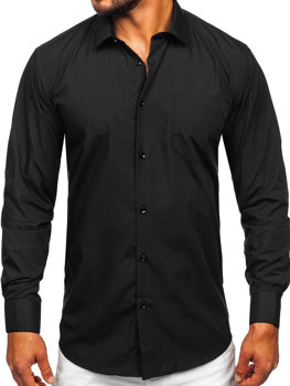 Черна елегантна мъжка риза с дълъг ръкав Bolf M14