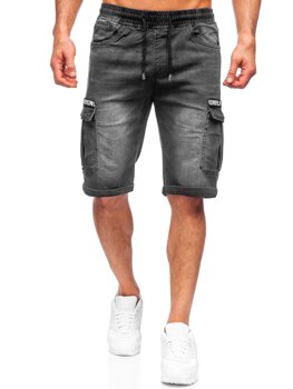 Черни мъжки къси дънкови панталони с карго джобове Bolf K15006-2