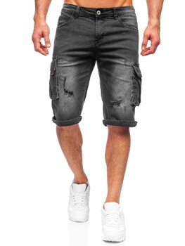 Черни мъжки къси дънкови панталони с карго джобове Bolf K15012-2