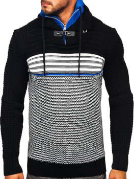 Черно-син дебел мъжки пуловер с вдигната яка Bolf 2026