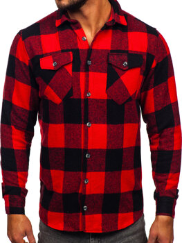 Черно-червена мъжка елегантна бархетна риза с дълъг ръкав Bolf 20723