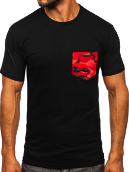 Черно-червена мъжка памучна тениска с джобче Bolf 14507