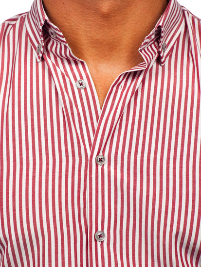 Бордо мъжка раирана риза с дълъг ръкав Bolf 22731