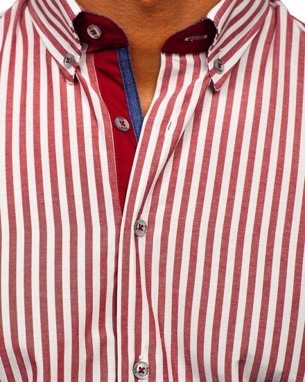 Бордо мъжка риза на райета с дълъг ръкав Bolf 20704