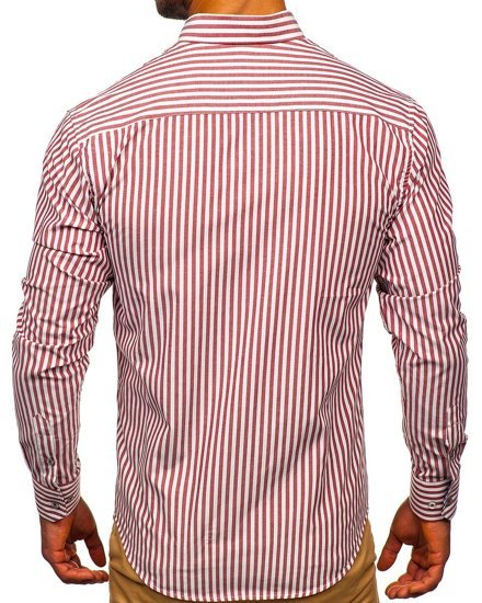 Бордо мъжка риза на райета с дълъг ръкав Bolf 20704