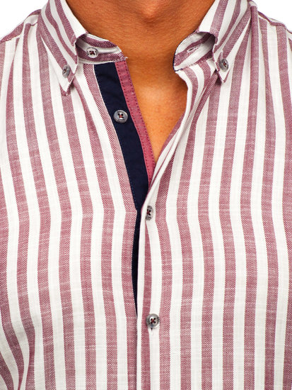 Бордо мъжка рaирана риза с къс ръкав Bolf 21500