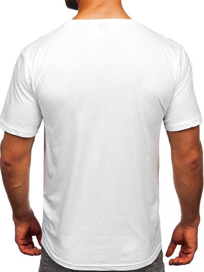 Бяла мъжка памучна тениска с принт Bolf 14748