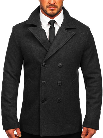 Графитено двуредно мъжко зимно палто с висока яка Bolf 8801