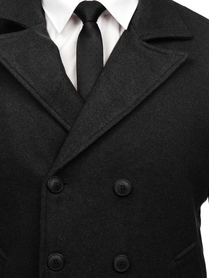Графитено двуредно мъжко зимно палто с висока яка Bolf 8801