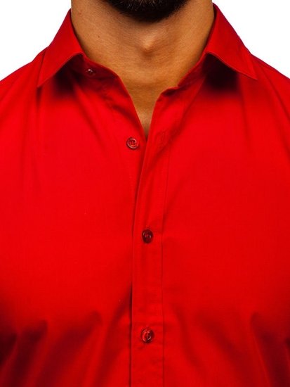 Елегантна мъжка риза с дълги ръкави червена Bolf 1703