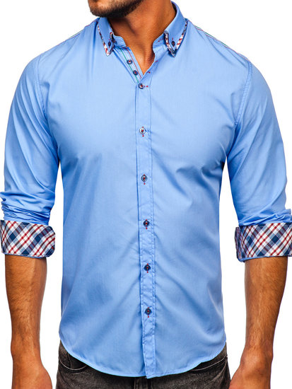 Елегантна мъжка риза с дълъг ръкав небесносиня Bolf 3701