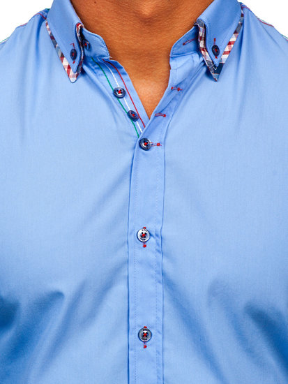Елегантна мъжка риза с дълъг ръкав небесносиня Bolf 3701