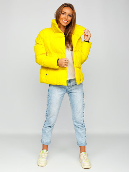 Жълто капитонирано дамско зимно яке без качулка Bolf 23062