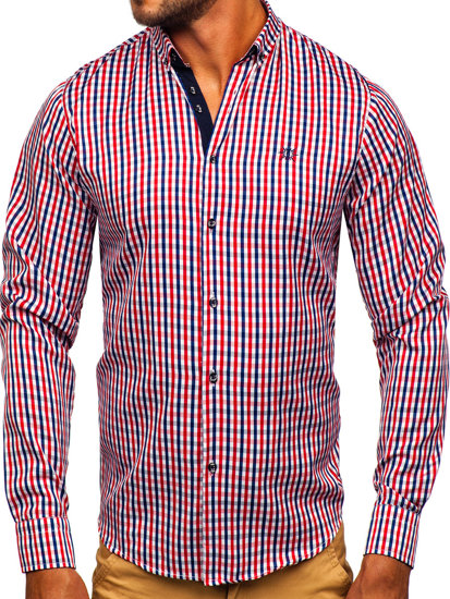 Мъжка елегантна карирана риза vichy с дълъг ръкав червена Bolf 4712