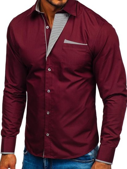 Мъжка елегантна риза с дълъг ръкав бордо Bolf 4713