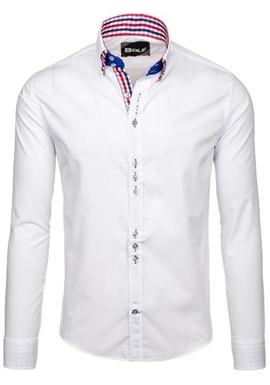 Мъжка елегантна риза с дълъг ръкав бяла Bolf 0926