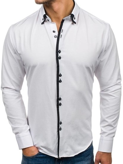 Мъжка елегантна риза с дълъг ръкав бяла Bolf 1721-A