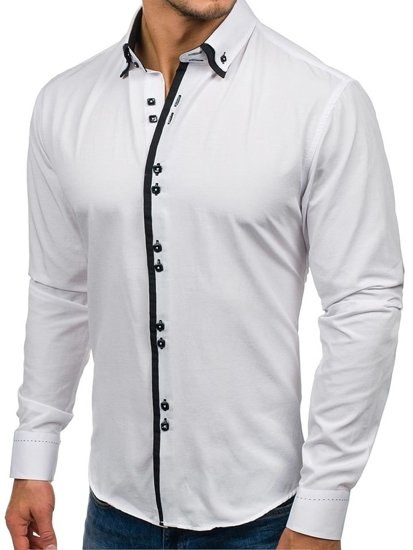 Мъжка елегантна риза с дълъг ръкав бяла Bolf 1721-A
