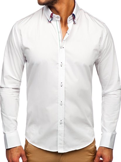 Мъжка елегантна риза с дълъг ръкав бяла Bolf 2705