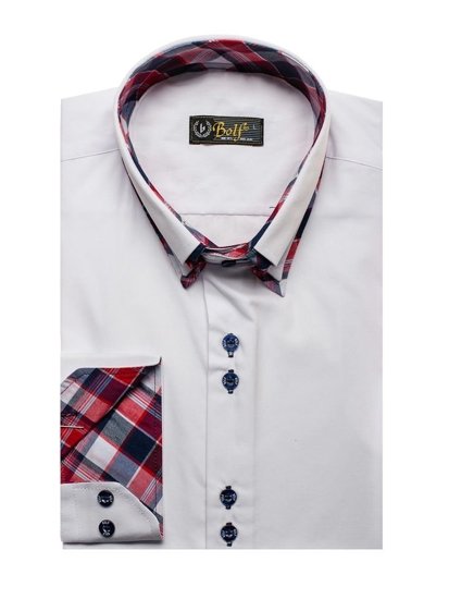Мъжка елегантна риза с дълъг ръкав бяла Bolf 2712