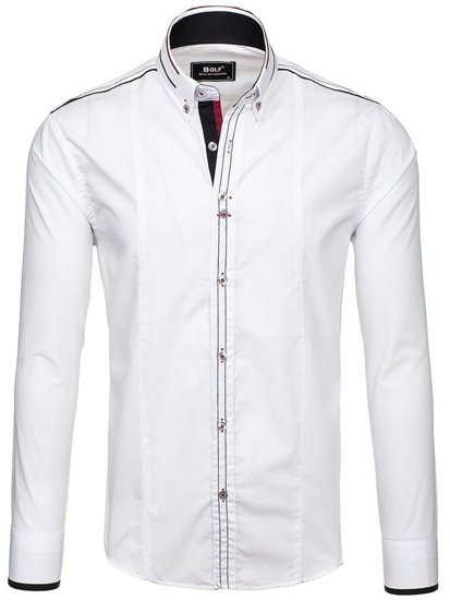 Мъжка елегантна риза с дълъг ръкав бяла Bolf 4707
