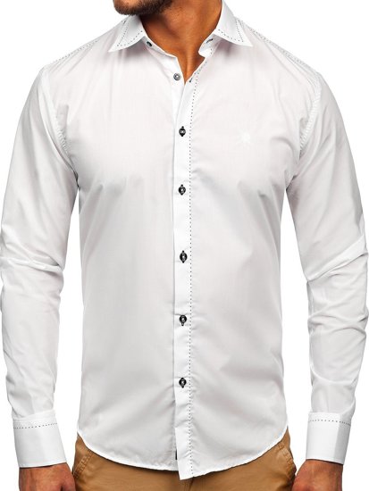 Мъжка елегантна риза с дълъг ръкав бяла Bolf 4719