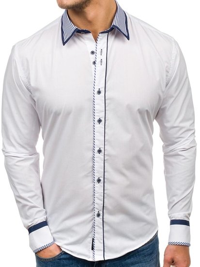 Мъжка елегантна риза с дълъг ръкав бяла Bolf 4774