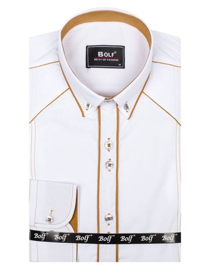 Мъжка елегантна риза с дълъг ръкав бяла Bolf 4777