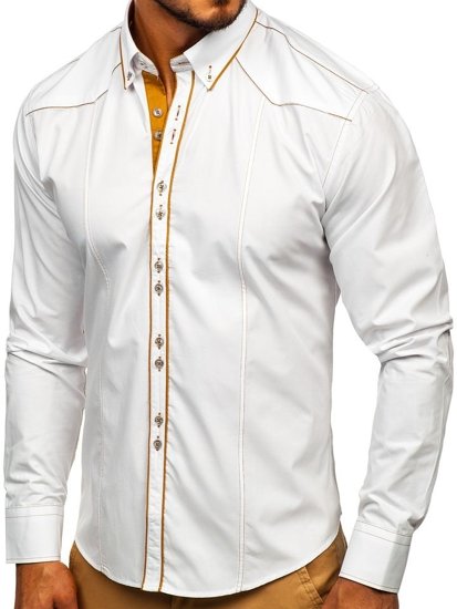Мъжка елегантна риза с дълъг ръкав бяла Bolf 4777