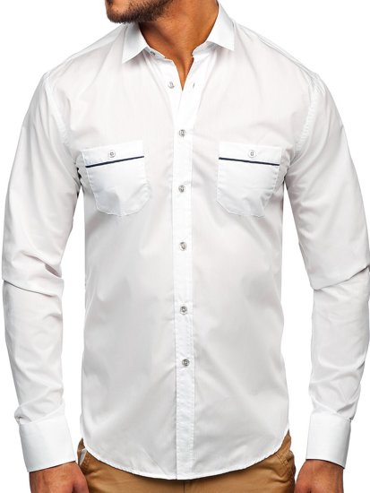 Мъжка елегантна риза с дълъг ръкав бяла Bolf 5792