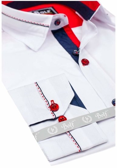 Мъжка елегантна риза с дълъг ръкав бяла Bolf 5826