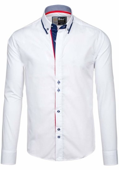 Мъжка елегантна риза с дълъг ръкав бяла Bolf 6857