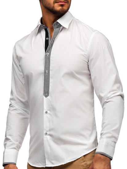 Мъжка елегантна риза с дълъг ръкав бяла Bolf 6873