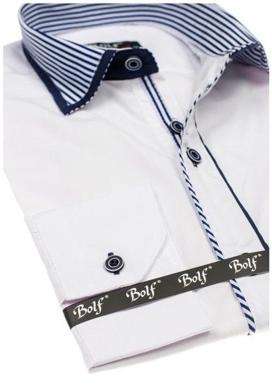 Мъжка елегантна риза с дълъг ръкав бяла Bolf 6940