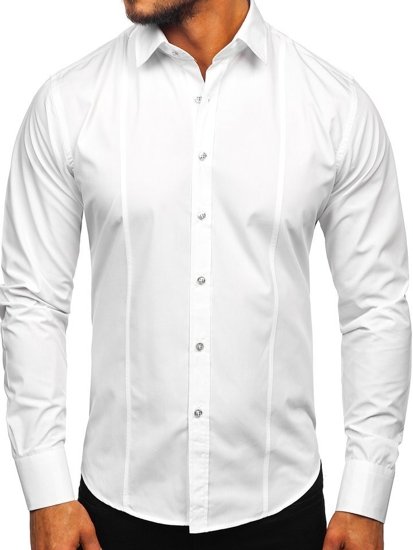 Мъжка елегантна риза с дълъг ръкав бяла Bolf 6944