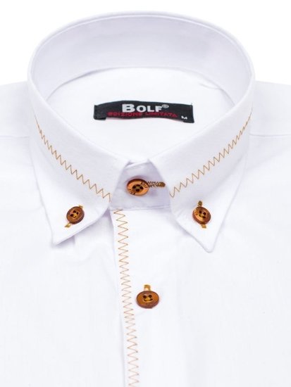 Мъжка елегантна риза с дълъг ръкав бяла Bolf 6964