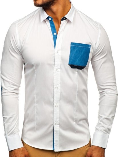 Мъжка елегантна риза с дълъг ръкав бяла Bolf 7192