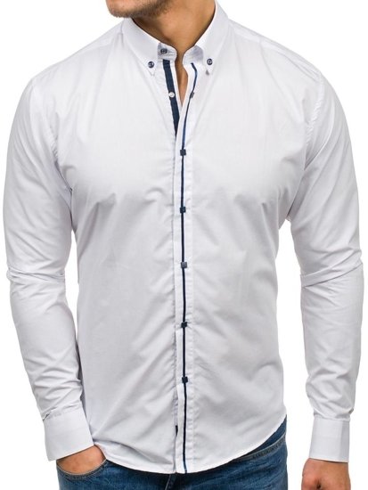 Мъжка елегантна риза с дълъг ръкав бяла Bolf 7726
