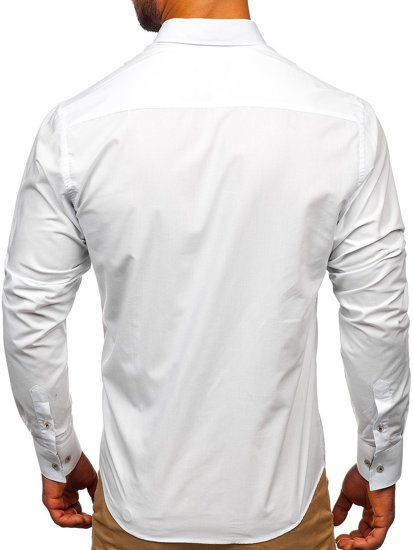 Мъжка елегантна риза с дълъг ръкав бяла Bolf 8839