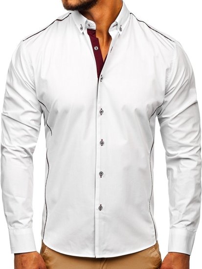 Мъжка елегантна риза с дълъг ръкав в бяло и бордо Bolf 5722-1