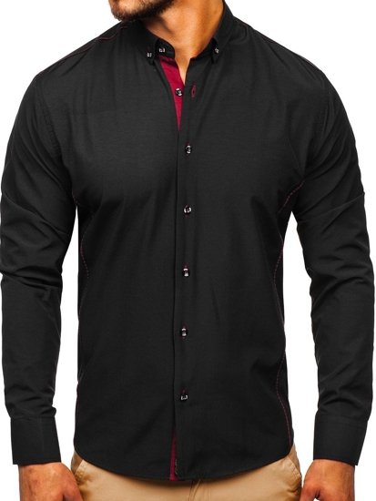 Мъжка елегантна риза с дълъг ръкав в черно и бордо Bolf 5722-1