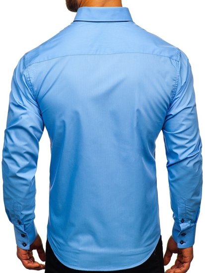 Мъжка елегантна риза с дълъг ръкав небесносиня Bolf 1721-1