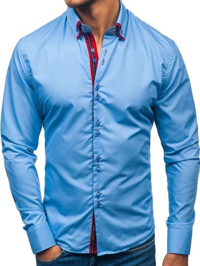 Мъжка елегантна риза с дълъг ръкав небесносиня Bolf 2785
